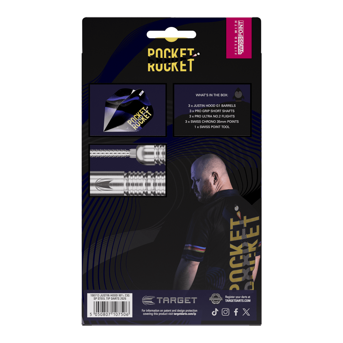 Justin Hood Gen 1 Swiss Point, 90% Tungsten Steel Tip Darts