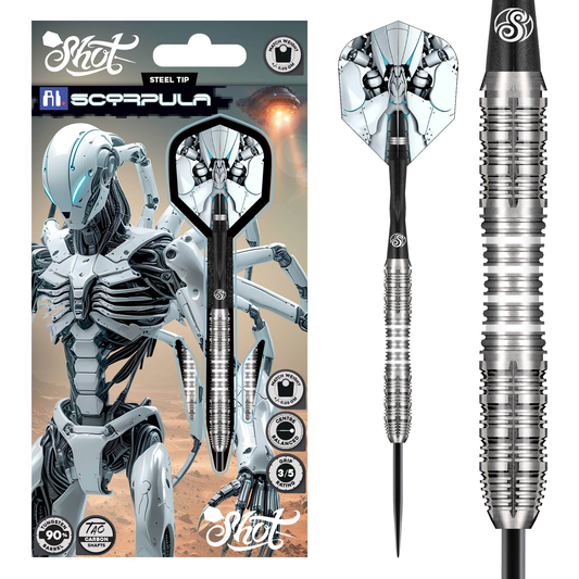 Shot AI Scorpula Steel Tip Dart Set-90% Tungsten Barrels 24g 25g