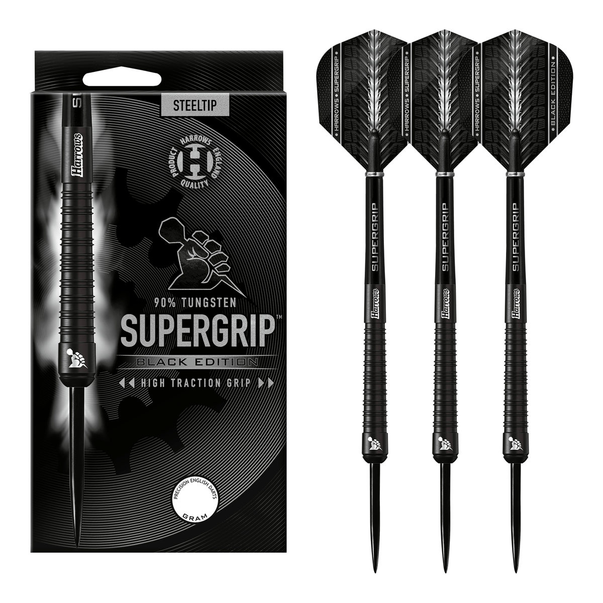 Supergrip Black - 90% Tungsten Steel Tip Darts