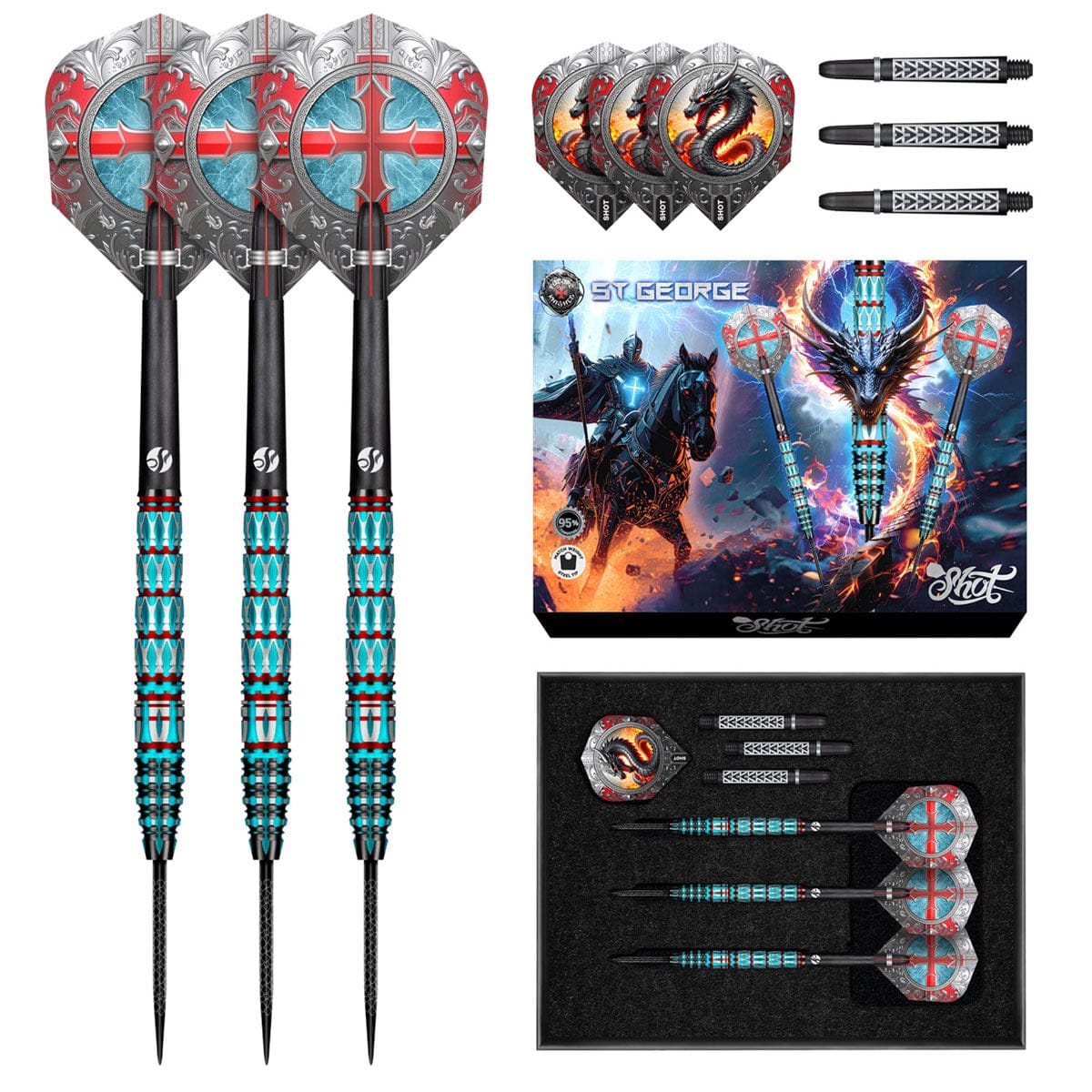SHOT - Future Knights St George Steel Tip Dart Set-95% Tungsten Barrels