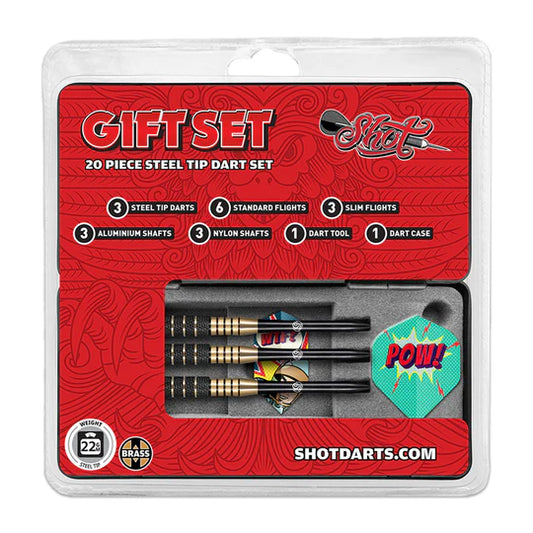 Shot Darts Gift Set – 20-Piece Steel Tip Dart Set Brass – 24g