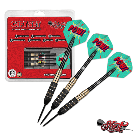 Shot Darts Gift Set – 20-Piece Steel Tip Dart Set Brass – 24g