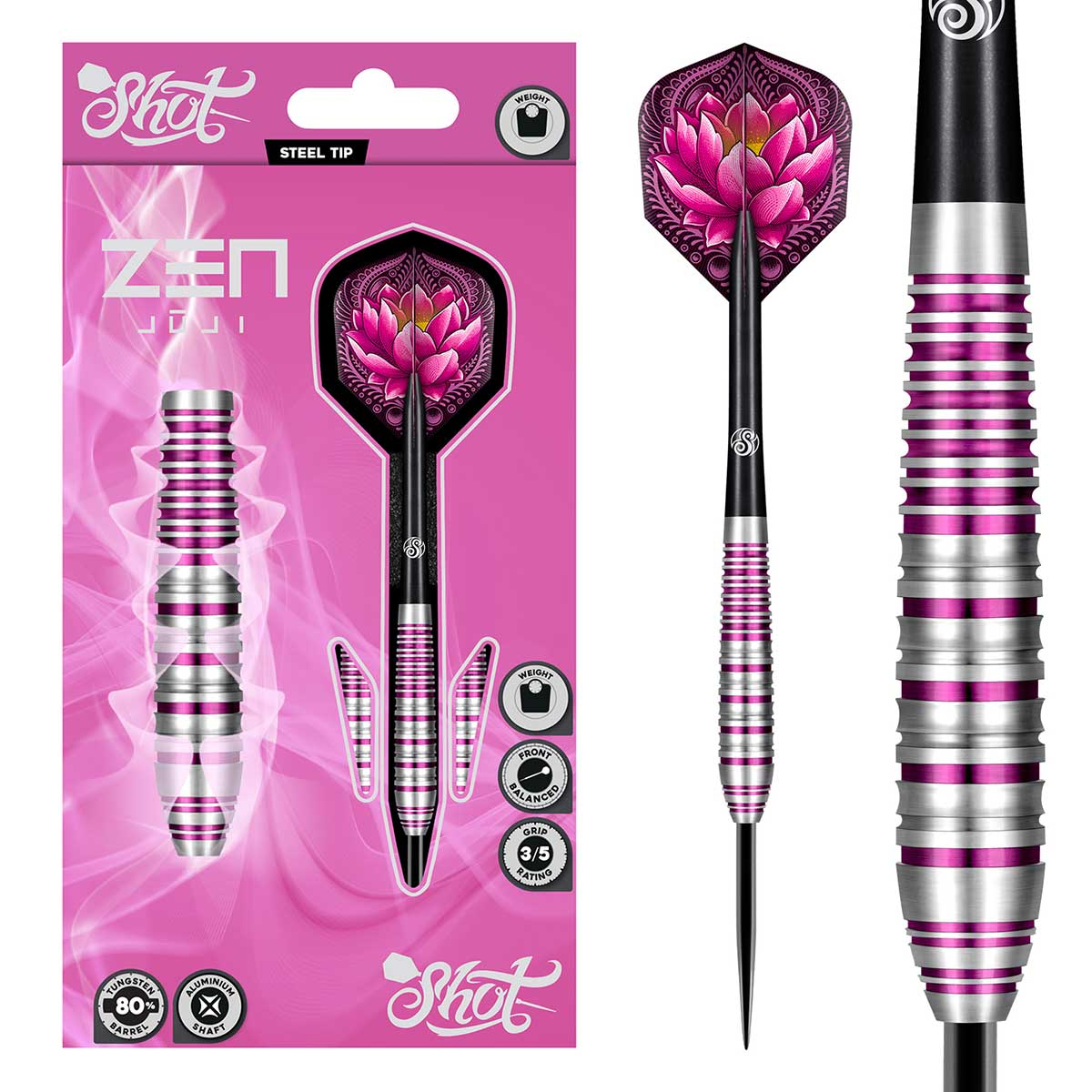 Shot Zen Juji Steel Tip Dart Set-80% Tungsten 23g 24g 26g